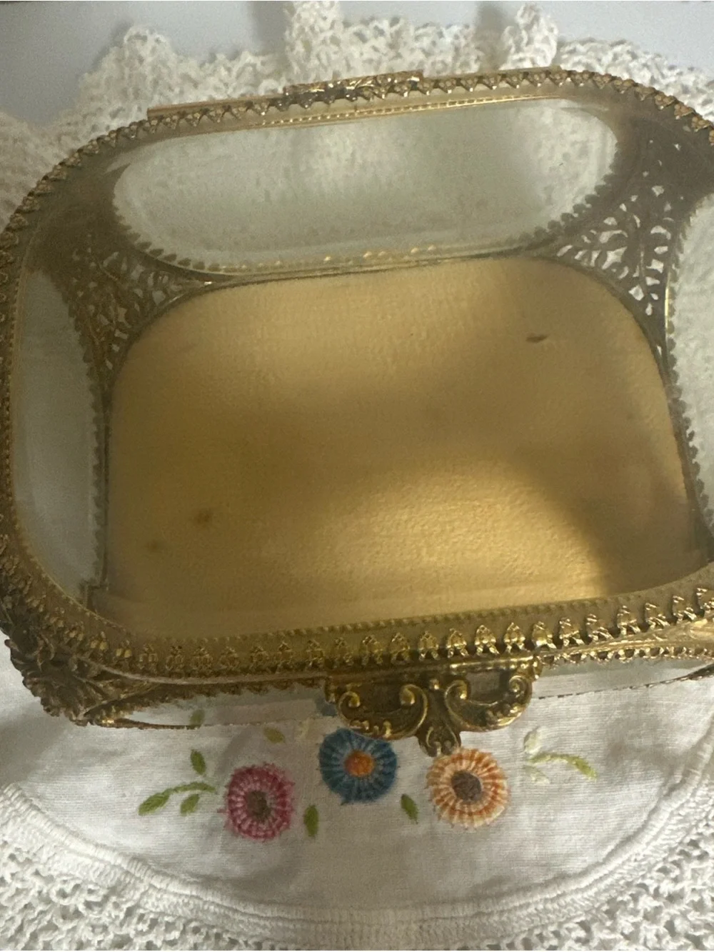 Gold Glass Jewelry Trinket Box - Elegant Decorative Jewelry Case